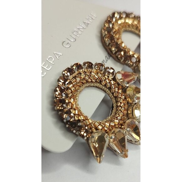 Anthropologie Deepa Gurnani Earrings Valencia Beaded Crystal Gold Studs - Picture 9 of 11